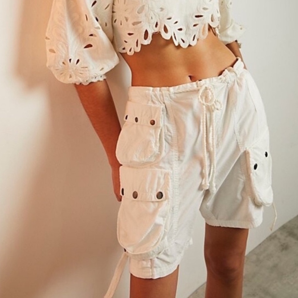 Free People, Moon Bay Parachute Shorts, White, XS